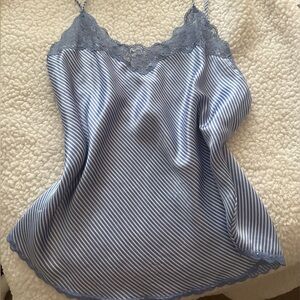 Beautiful classy Vintage Valentino blue and white striped slip cami lace trim